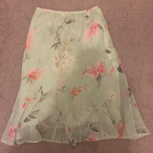 Green and Pink Floral Midi Skirt